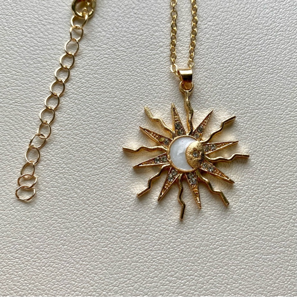 Gold Sun and Moon Pendant Necklace